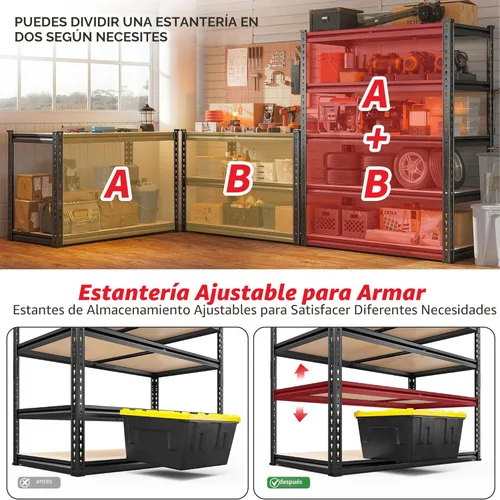 Vista 6 de REIBII Estantes de almacenamiento de 2020 libras, estantería de garaje de 5 niveles, resistente, estantería de metal ajustable, estantes de garaje