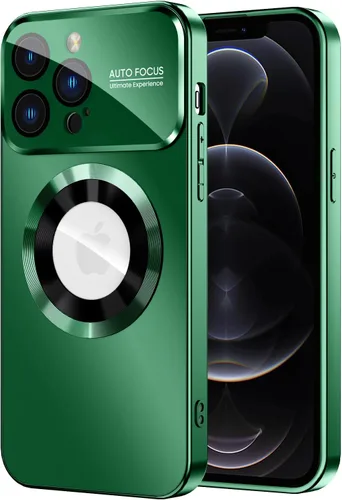 Vista 17 de MAKAVO Funda magnética para iPhone 12 Pro, compatible con MagSafe, protector de lente de cámara integrado, vista de logotipo, funda de teléfono a