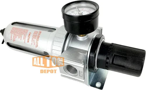 Vista 4 de Regulador de filtro de aire comprimido en línea NPT de 1 pulgada NPT SUPER DUTY Combo Piggyback, cuenco de metal, elemento de 5 micrones, ajustable