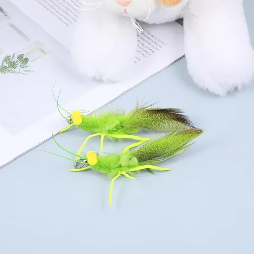 Vista 6 de 3 piezas de juguetes de plumas para gatos, juguetes interactivos para gatos con simulación de plumas, insectos, recambios de saltamontes, accesorios