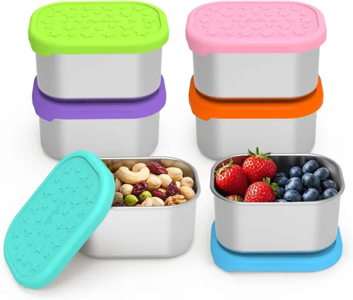 Vista 13 de SOPHICO Recipientes de acero inoxidable de 14 onzas para niños, contenedor de almacenamiento de alimentos con tapa de silicona, lonchera perfecta