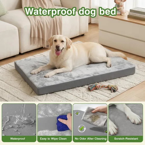 Vista 2 de Camas impermeables para perros de gran tamaño, cama ortopédica lavable para mascotas con funda extraíble reversible, cama de espuma para mascotas