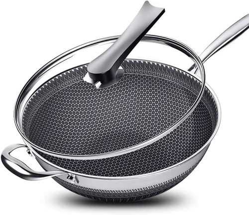 DYRABREST Sartén de 34 pulgadas con tapa y espátula, sartén de tortilla de acero inoxidable 304 para estufa de gas, estufa de inducción, estufa de