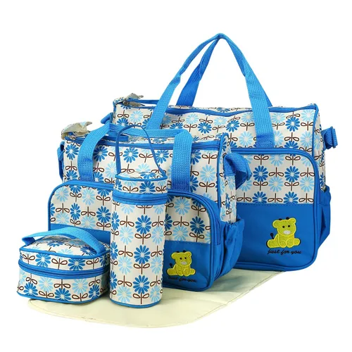 KOCASO Juego de bolsas de pañales para bebé, 5 piezas, cambiador de pañales con cambiador, bolsa de pañales de viaje grande para mamá y papá, bolsa