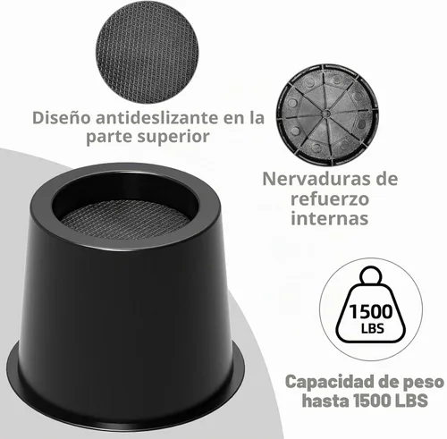Vista 5 de Elevadores de cama de 4 pulgadas, resistentes, ajustables para cama, sofá, mesa, silla, soporta hasta 1500 libras (juego de 4, negro)