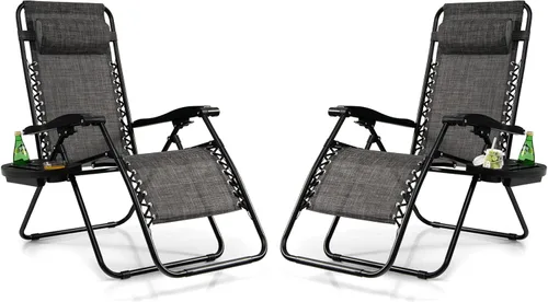 Vista 21 de Tangkula Zero Gravity - Silla plegable para patio, reclinable, ajustable, con soporte para tazas, reposabrazos anchos para patio, jardín, piscina