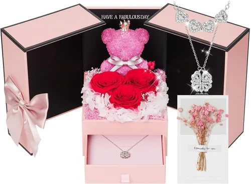 Vista 37 de ADDWel Regalos de Rosa Preservada para Ella - Rosa Real Única y Permanente con Collar "Te Amo" en 100 Idiomas, Regalos de Rosa Eterna para Mujeres