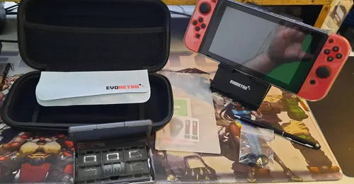 Vista 2 de Switch Accessories Kit compatible for Nintendo Switch - Black Bundle Set with Travel Case, Game Card Holder, Thumb Grip, Tempered Glass, TPU Case