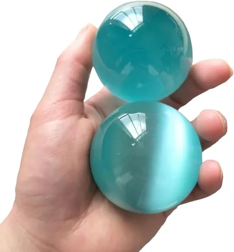 Bolas Baoding de cristal artificial de ojo de tigre azul claro de 1.57 pulgadas, bolas de salud chinas de cuarzo curativo para terapia de manos,
