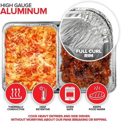 Vista 4 de Juego de bufé con tapa desechable, 21 x 13 (paquete de 5) de 9 x 13 pulgadas y tapas (paquete de 10) bandejas de aluminio para servir, bandejas