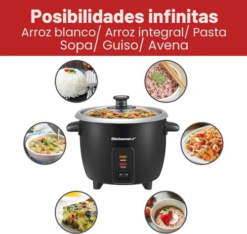 Vista 7 de Elite Gourmet ERC003BX Olla Arrocera Eléctrica con Función Automática de Mantener Caliente Hace Sopas, Guisos, Granos, Cereales Calientes, 6 Tazas