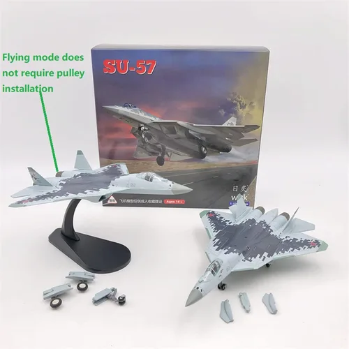Vista 8 de Aleación Rusia SU57 Air Force Fighter Attack PlaneAircraft Modelo de avión Modelo 1:100 Modelo Simulación Ciencia Exposición