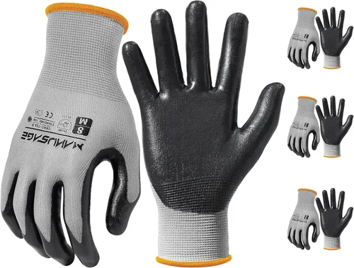 Vista 9 de MANUSAGE Guantes de trabajo de nitrilo, ajuste elástico cómodo 3D, agarre potente, pantalla táctil, revestimiento de espuma duradera, flexibles