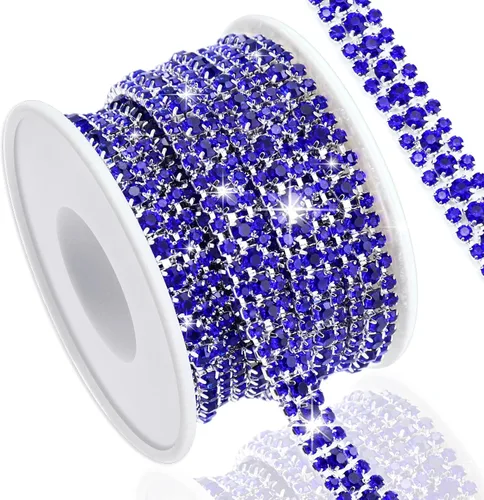 Vista 37 de Cadena de diamantes de imitación de 3 yardas con 3 filas para manualidades, cadena de cierre de diamantes de imitación plateada para hacer joyas