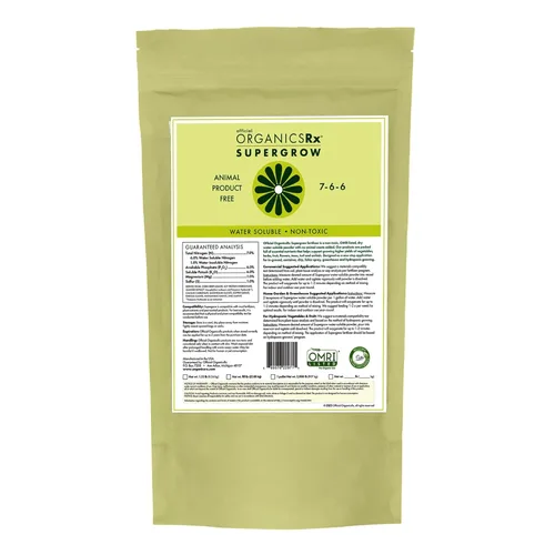Official OrganicsRx Supergrow 7-6-6 - Fertilizante en polvo para plantas/jardinería, 1.25 libras - Polvo soluble en agua, crece mayores rendimientos