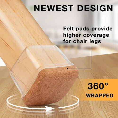 Vista 3 de 32 piezas de protectores de suelo para patas de silla cuadradas, protectores de patas de silla de silicona para suelos de madera dura, tapas