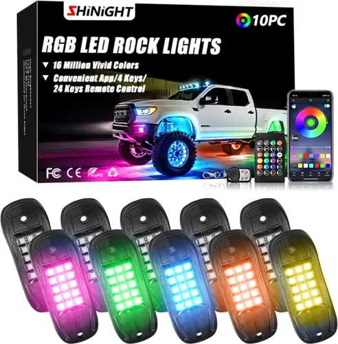 Vista 8 de SHINIGHT Luces LED de roca para camiones, kit de 6 cápsulas de luces para Jeep, kit de iluminación exterior con control de aplicación, modo