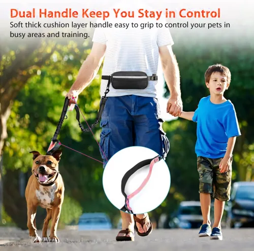 Vista 7 de Uppetly Correa de correr para perros manos libres con cinturón de cintura, cuerda elástica de doble asa retráctil para perros pequeños y medianos