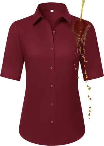 Vista 8 de Camisas con botones para mujer, ajustadas, de manga corta, con cuello, sin arrugas