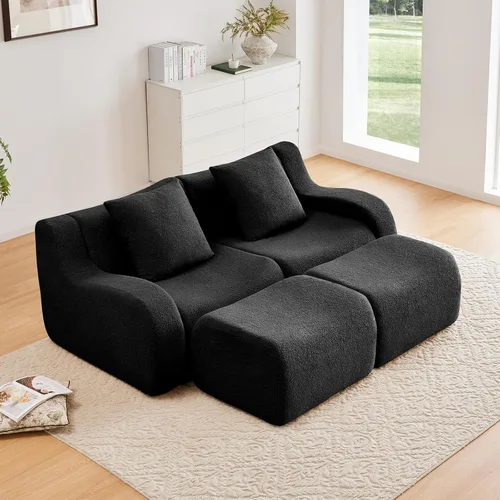 Vista 19 de Sofás de peluche sin hueso para sala de estar, juego de sofá modular negro con asiento profundo, sofá de gran tamaño, sofás para sala, cómodos sofás