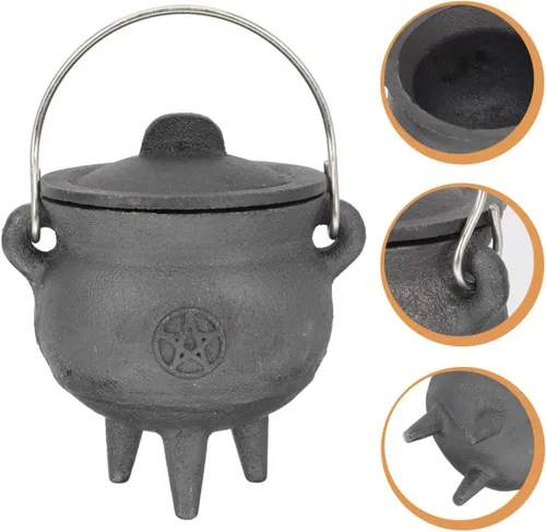 Vista 8 de DOITOOL Mini caldero de hierro fundido con tapa y asa, olla de bruja de Halloween de 4 pulgadas con tapa para decoración de Halloween o quema