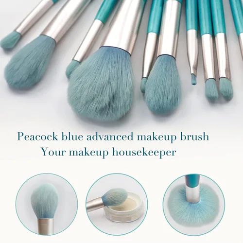 Vista 2 de Brochas de maquillaje, kit de maquillaje 10 piezas, juego de brochas de maquillaje azul con estuche para maquillaje
