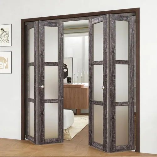 Vista 13 de BARNER HOME Puerta plegable, puerta de armario de cristal transparente de 3 lites, para apertura de 48 x 80 pulgadas, puertas plegables con kits
