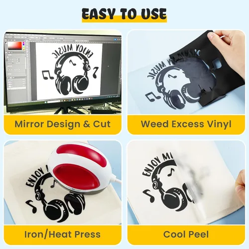 Vista 6 de HTVRONT - Rollos de vinilo HTV de transferencia de calor, de 30,5 cm x 6,1 metros para camisetas, vinilo para planchar para todas las máquinas