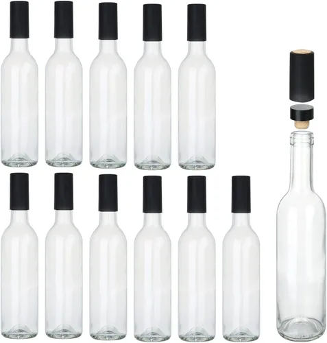 Paquete de 12 botellas de vidrio de 12 onzas con tapas de corcho, botellas de vino vacías de 12.7 fl oz | Clear Home Brewing - Botellas de licor de