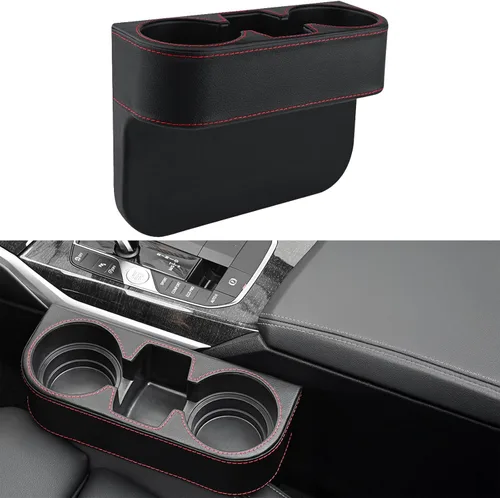 Expansor de portavasos para automóvil y relleno de espacio para el asiento, funda de piel sintética con costuras, organizador de asiento delantero