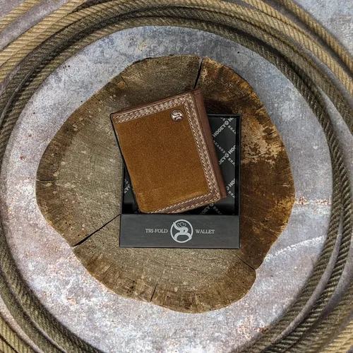 Vista 4 de HOOEY Cartera de cuero triple plegable para hombre, Roughout - Marrón, Talla única, Trifold