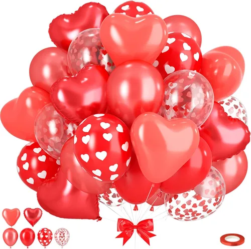 Vista 9 de Globos rojos, azules y negros, 50 globos de color azul rey, rojo y negro, globos de confeti plateado para decoración de fiesta temática