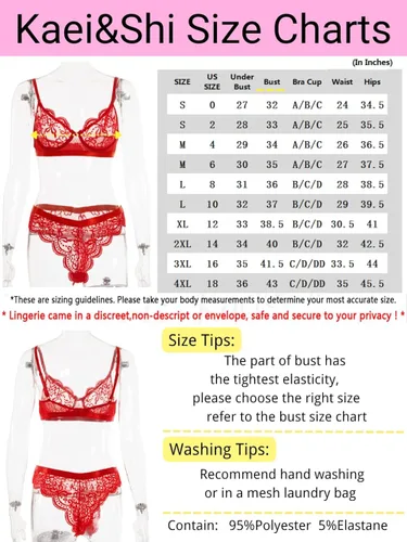 Vista 6 de KaeiShi Lencería sexy para mujer conjunto de lencería de encaje de dos piezas conjunto de brasier y bragas con aros para San Valentín