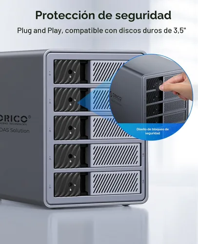 Vista 6 de ORICO Carcasa para disco duro de 4 bahías, compatible con 8 modos RAID para HDD de 3.5 pulgadas máx. hasta 88 TB para almacenamiento externo