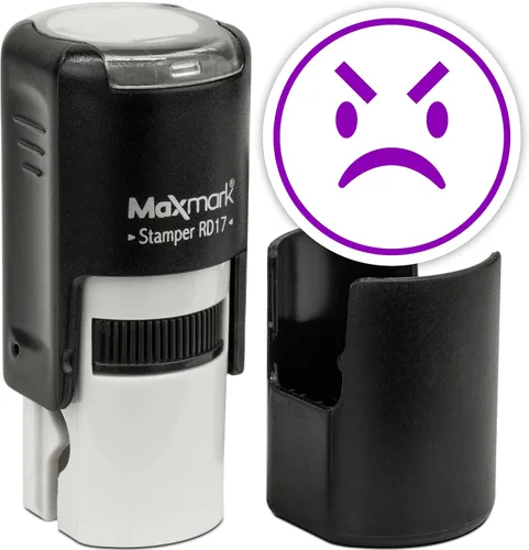Vista 102 de MaxMark Sello de Emoji Autoentintado Redondo - Enojada - Tinta Negra