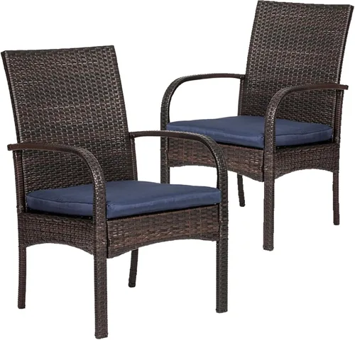 Juego de 2 sillas de comedor de mimbre para patio, sillas de ratán de polietileno para todo tipo de clima con cojines suaves, capacidad de alta