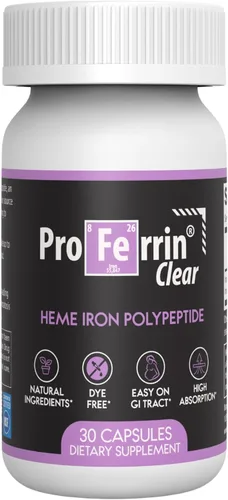 Proferrin Clear 30 unidades | Hierro hemo fabricado en Estados Unidos para alta absorción, suave para el tracto GI | Natural, certificado NSF, sin