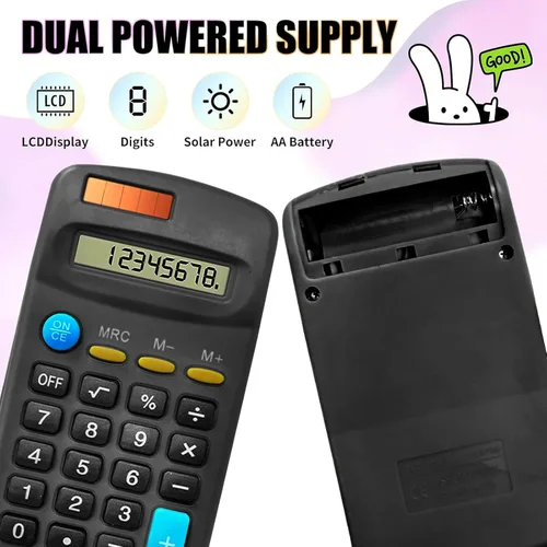 Vista 4 de Paquete de 18 calculadoras básicas para estudiantes, calculadora de bolsillo a granel para aula, mini calculadoras solares y de batería, calculadora