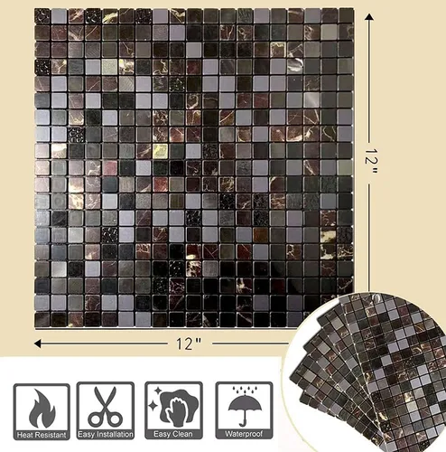 Vista 4 de XUANINY Azulejos de protección contra salpicaduras para cocina, baño, chimenea, mosaico de aluminio metálico autoadhesivo (12 x 12 pulgadas)