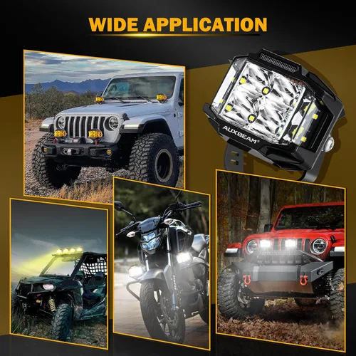 Vista 10 de Auxbeam Cápsula LED de cubo de 4 pulgadas y 92 W con DRL ámbar, luces V-MAX Series Offroad Pod con disparador lateral y cubiertas ámbar, cubo LED