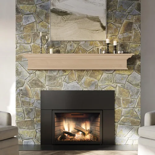 Vista 2 de MANTELSDIRECT Estante flotante de madera para chimenea de 60 pulgadas sin terminar, Bellamy de Mantels Direct, estante de pared rústico de madera