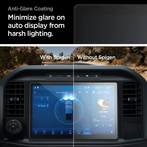 Vista 7 de Spigen Protector de pantalla de vidrio templado [GlasTR Slim] diseñado para Ford F-150, Ford F-150 Lightning, Ford Expedition 12 pulgadas Dashboard