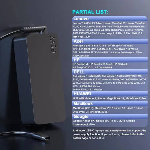 Vista 6 de Lenovo Laptop Charger, 65W 45W AC Adapter USB C Power Supply Computer Charger Power Cord for Lenovo Ideapad Thinkpad,MacBook