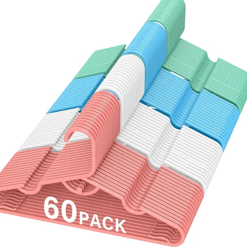 Vista 12 de Perchas Infantiles para Niños - 60 Perchas de Plástico para Bebés para Ropa de Niños Pequeños en el Armario - Percha para Niños, Percha