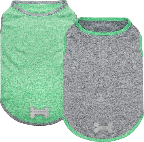 Vista 18 de KYEESE Paquete de 2 camisas para perro, protección solar, de secado rápido, suaves, elásticas para mascotas con etiqueta reflectante, camiseta sin