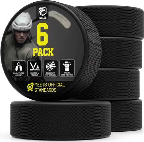 Vista 12 de EAGLES Ice Hockey Pucks 1, 2, 3, 6 or 50 Pack High Grade Pucks Official Regulation Weight & Size for Practice & Classic Training - 6 oz Diameter