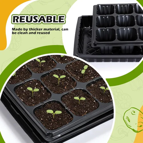 Vista 5 de Yinder 20 bandejas de inicio de semillas de plantas, 1020 bandejas sin agujeros y células, bandejas de enchufe con 100 etiquetas, bandejas