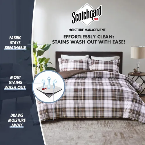 Vista 5 de Madison Park Essentials - Edredón a cuadros Parkston, funda a juego, funda 3M Scotchguard antimanchas, hipoalergénico, juego de ropa de cama