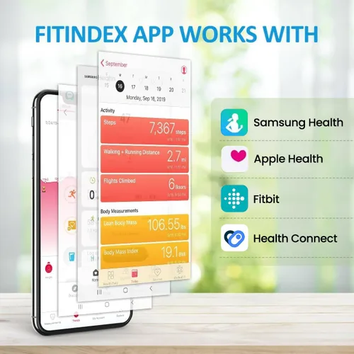 Vista 5 de FITINDEX Báscula con IMC, grasa corporal, masa muscular, báscula inteligente para peso corporal, Bluetooth, digital, sincronización con aplicación