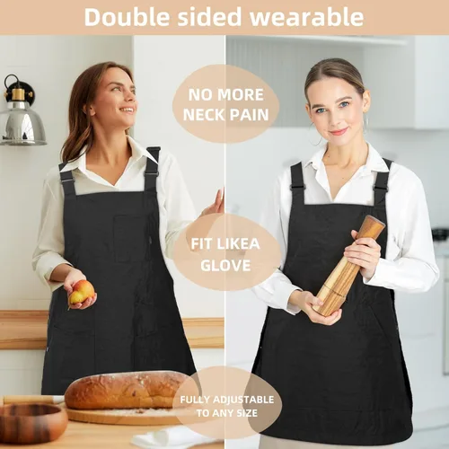 Vista 7 de Aprons for Women with Pockets Adjustable Double-Sided Wearable Durable Lightweight Chef Cooking Kitchen Restaurant